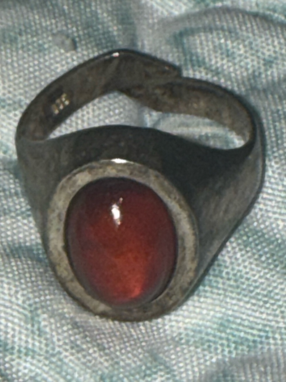 Vintage Continental European 935 Silver & carnelian cabochon adjustable Ring